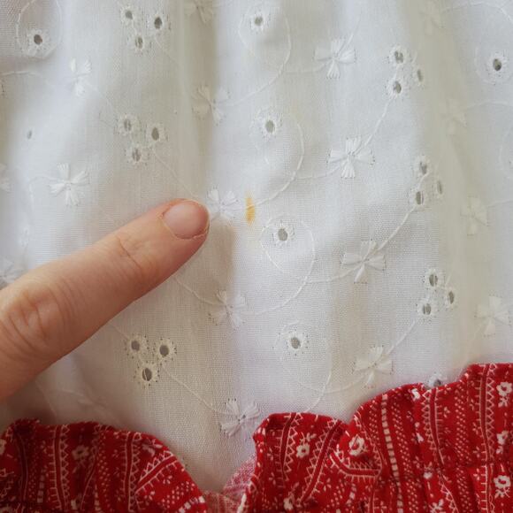 Mako Hawaii Dress Womens 10 Red White Muumuu Eyelet Ruffle Maxi Style 6947 - Picture 10 of 12